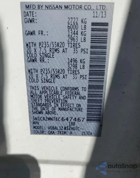 2014 Nissan Pathfinder Sv Hybrid from USA, damaged, VIN 5N1CR2MN7EC647467